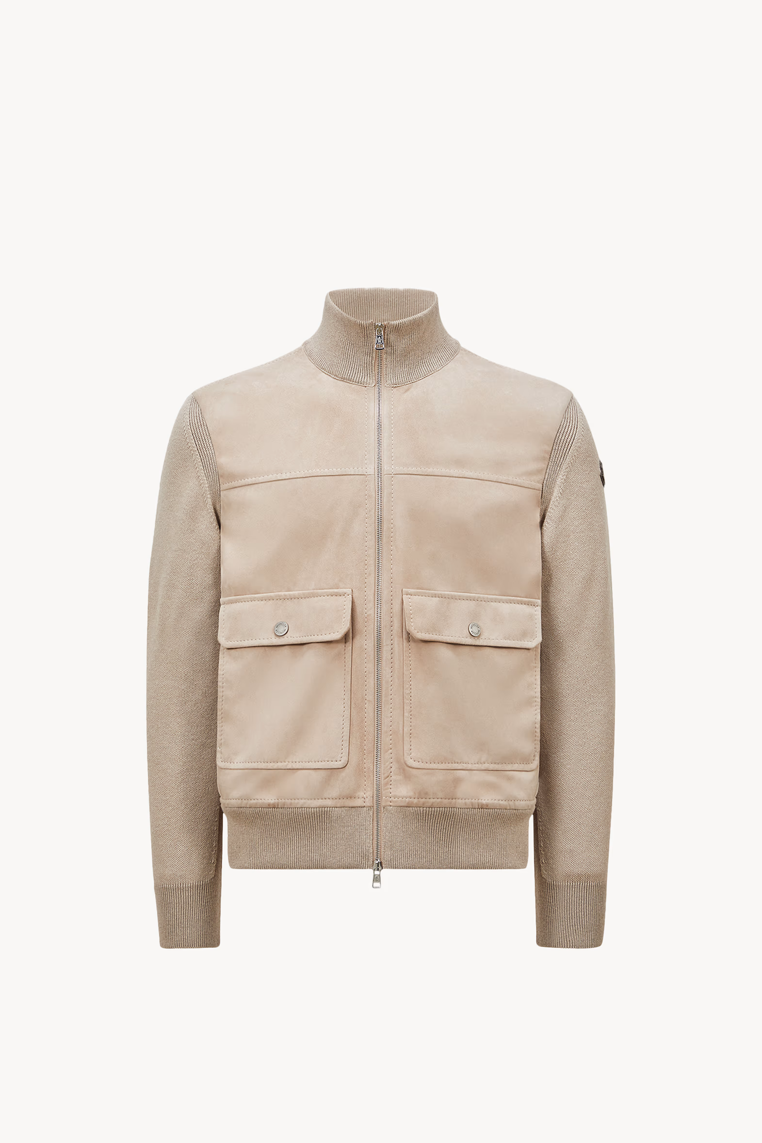 Cárdigan con cremallera de lana, algodón y ante Hombre Marrón Moncler 2